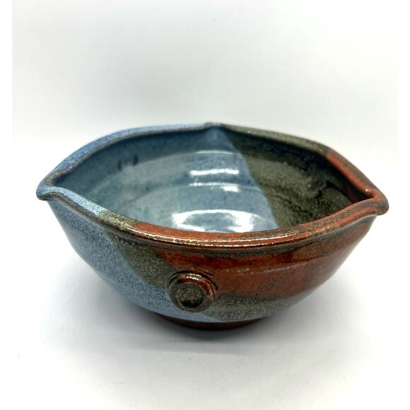 Studio Art Pottery Signed Randi Lile 3 Toned Drip Glaze Blue Brown Rust Dish - Picture 3 of 11